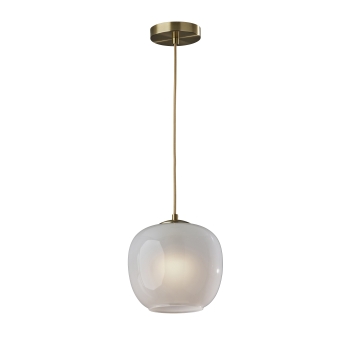 Adesso Home Magnolia Pendant, 9&quot;H, White Glosted Glass Shade, Antique Brass