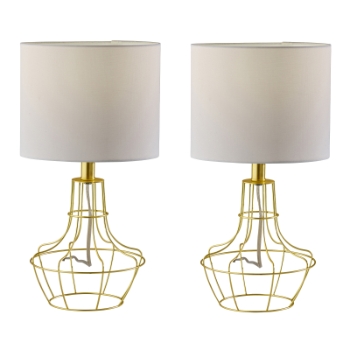Adesso Home Stella Lamp Set, 18.75&quot;H, White Fabric Shade, Antique Brass, 2/Pack
