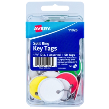 Avery Metal Split Rim Key Tags, 1-1/4&quot; dia, Assorted Colors, 50/Pack