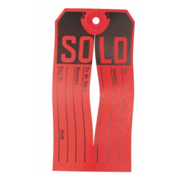 Avery Sold Tags, Knife Slit, 4-3/4&quot; x 2-3/8&quot;, Red/Black, 500/Box