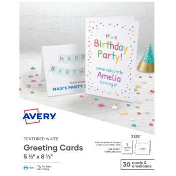 Avery Printable Greeting Cards For Inkjet Printers, Half-Fold, Uncoated, 5.5&quot; x 8.5&quot;, White, 30 Cards/Box