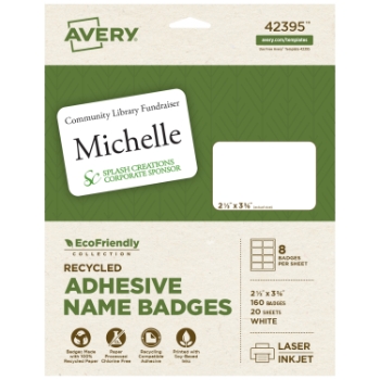 Avery Ecofriendly Adhesive Name Tags, 2-1/3&quot; x 3-3/8&quot;, White, 160 /Pack