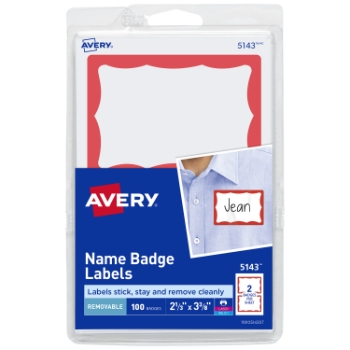 Avery Customizable Name Tags, 2-1/3&quot; x 3-3/8&quot;, White with Red Border, 100/Pack