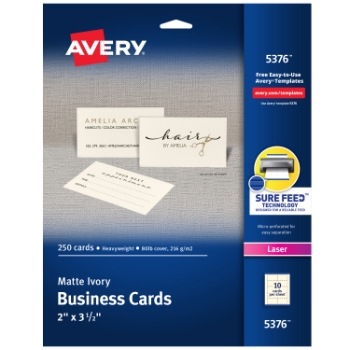 Avery Printable Business Cards For Laser Printers, Uncoated, 2&quot; x 3.5&quot;, Ivory, 10 Cards/Sheet, 25 Sheets/Pack