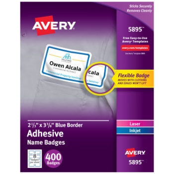 Avery Printable Name Tags, 2-1/3&quot; x 3-3/8&quot;, White with Blue Border, 400/Box