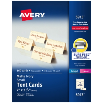 Avery Printable Small Tent Cards For Laser or Inkjet Printers, Uncoated, 2&quot; x 3.5&quot;, Ivory, 4 Cards/Sheet, 40 Sheets/Pack