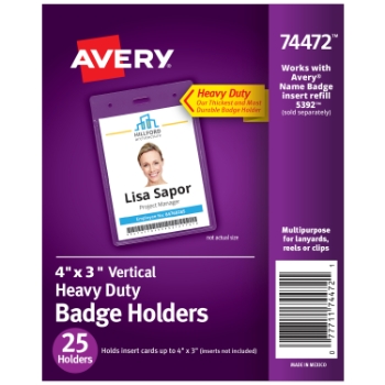 Avery Heavy Duty Vertical Badge Holders, 4&quot; x 3&quot;, 25/Pack