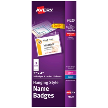 Avery Customizable Printable Name Badges and Inserts, 3&quot; x 4&quot;, 50/Box