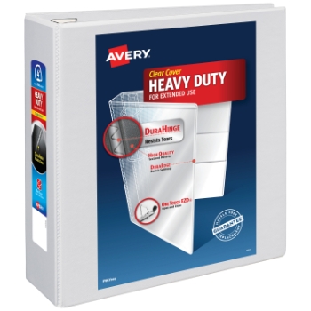 Avery Heavy-Duty View 3 Ring Binder, 4&quot; One Touch EZD(R) Rings, 4.5&quot; Spine, White