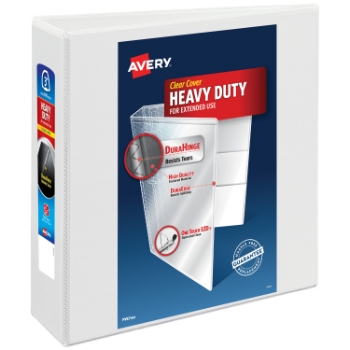 Avery Heavy-Duty View 3 Ring Binder, 3&quot; One Touch EZD(R) Rings, 3.5&quot; Spine, White