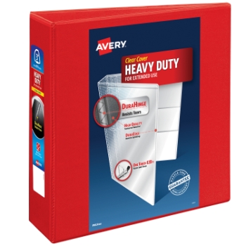 Avery Heavy-Duty View 3 Ring Binder, 3&quot; One Touch EZD(R) Rings, 3.5&quot; Spine, Red