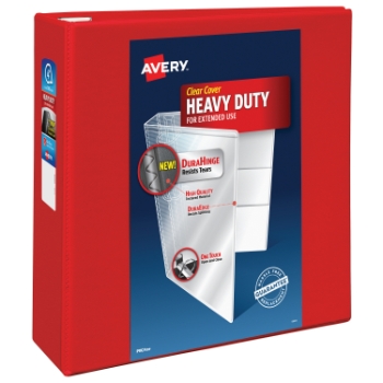 Avery Heavy-Duty View 3 Ring Binder, 4&quot; One Touch EZD(R) Rings, 4.5&quot; Spine, Red