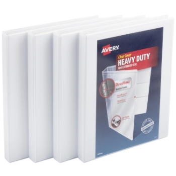 Avery Heavy-Duty View 3 Ring Binders, 0.5&quot; One Touch Slant Rings, White, 4/Pack