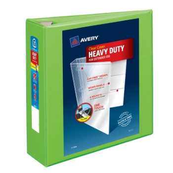 Avery Heavy-Duty View 3 Ring Binder, 3&quot; One Touch EZD(R) Rings, 3.5&quot; Spine, Chartreuse