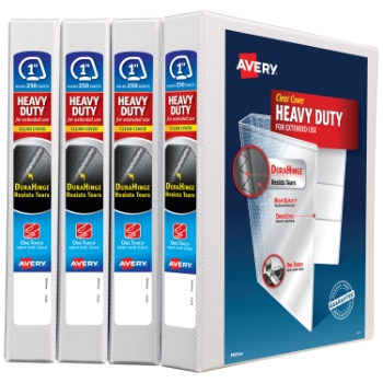 Avery Heavy-Duty View 3 Ring Binders, 1&quot; One Touch Slant Rings, White, 4/Pack