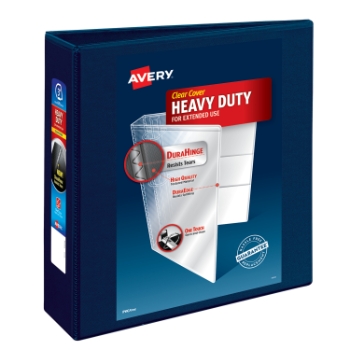 Avery Heavy-Duty View 3 Ring Binder, 3&quot; One Touch EZD(R) Rings, 3.5&quot; Spine, Navy Blue