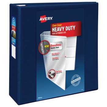 Avery Heavy-Duty View 3 Ring Binder, 4&quot; One Touch EZD(R) Rings, 4.5&quot; Spine, Navy Blue