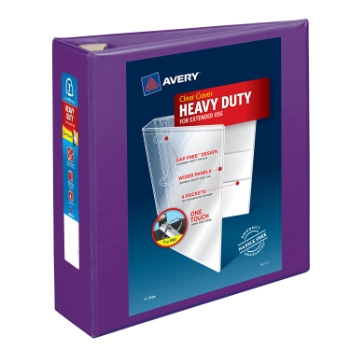 Avery Heavy-Duty View 3 Ring Binder, 3&quot; One Touch EZD(R) Rings, 3.5&quot; Spine, Purple