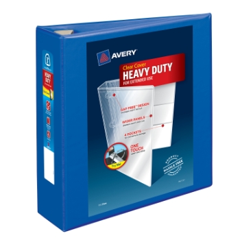 Avery Heavy-Duty View 3 Ring Binder, 3&quot; One Touch EZD(R) Rings, 3.5&quot; Spine, Pacific Blue