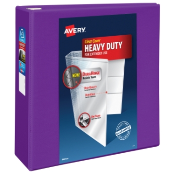 Avery Heavy-Duty View 3 Ring Binder, 4&quot; One Touch EZD(R) Rings, 4.5&quot; Spine, Purple