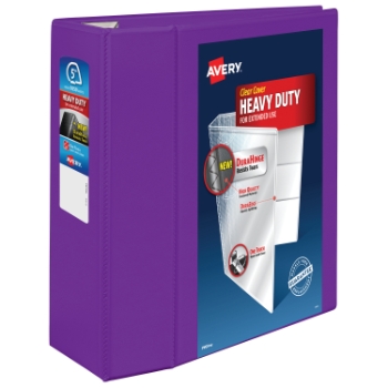 Avery Heavy-Duty View 3 Ring Binder, 5&quot; One Touch EZD(R) Rings, 2.3/4.8&quot; Spine, Purple