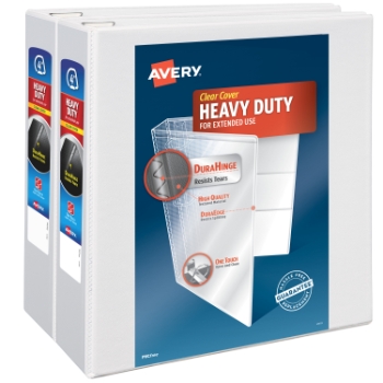 Avery Heavy-Duty View 3 Ring Binders, 4&quot; One Touch Slant Rings, White, 2/Pack