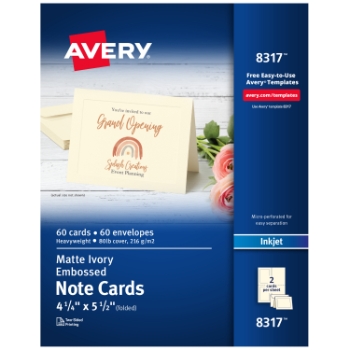 Avery Printable Note Cards For Inkjet Printers, Matte, 4.25&quot; x 5.5&quot;, Ivory with Embossed Border, 2 Cards/Sheet, 30 Sheets/Box