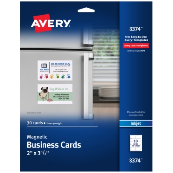 Avery Magnetic Printable Business Cards For Inkjet Printers, Matte, 2&quot; x 3.5&quot;, White, 10 Cards/Sheet, 3 Sheets/Pack