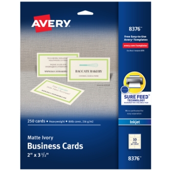Avery Printable Business Cards For Inkjet Printers, Matte, 2&quot; x 3.5&quot;, Ivory, 10 cards/Sheet, 25 Sheets/Pack