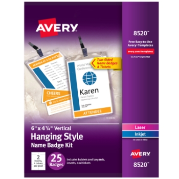Avery Customizable Name Badges and Ticket Inserts, 6&quot; x 4-1/4&quot;, 25/Pack