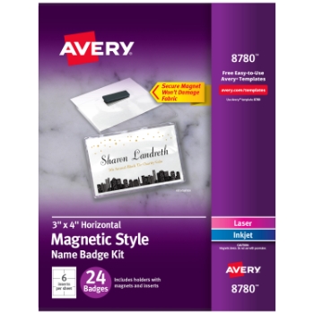 Avery Customizable Magnetic Name Badges, 3&quot; x 4&quot;, Clear Name Tag Holders with White Printable Inserts, 24/Pack
