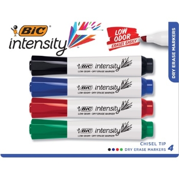 BIC Intensity Bold Tank-Style Dry Erase Markers, Extra-Broad Bullet Tip, Assorted Colors, 4/Set