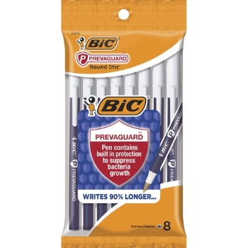 PrevaGuard Round Stic Pen, Stick, Medium 1 mm, Blue Ink, Blue Barrel, 8/Pack