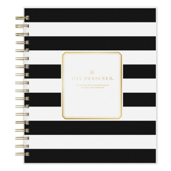 Blue Sky Day Designer Rugby Stripe Daily/Monthly Academic Planner, 12 Month, 8&quot; x 10&quot;, Black/White, Jul 2024 - Jun 2025