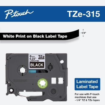 Brother P-Touch TZe Standard Adhesive Laminated Labeling Tape, 1/4w, White on Black