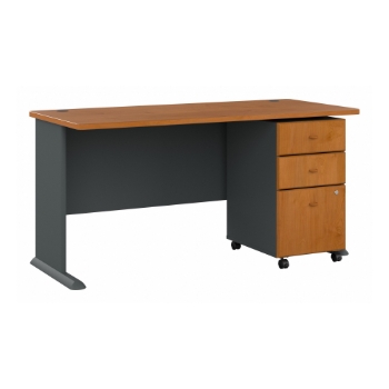 Bush Business Furniture Series A Desk With Mobile File Cabinet, 60&quot; W, Natural Cherry/Slate