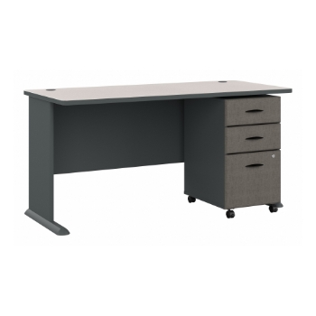 Bush Business Furniture Series A Desk With Mobile File Cabinet, 60&quot; W, Slate/White Spectrum