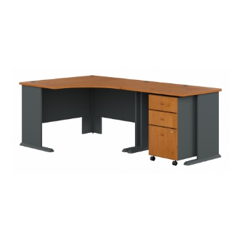 Bush Business Furniture Series A 48&quot; W Corner Desk with 36&quot; W Return and Mobile File Cabinet, Natural Cherry/Slate