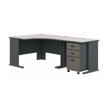 Bush Business Furniture Series A 48&quot; W Corner Desk with 36&quot; W Return and Mobile File Cabinet, Slate/White Spectrum