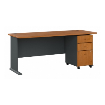 Bush Business Furniture Series A Desk with Mobile File Cabinet, 72&quot; W, Natural Cherry/Slate