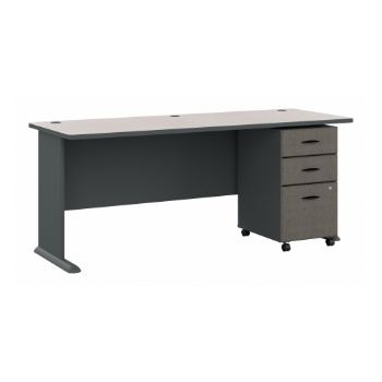 Bush Business Furniture Series A Desk with Mobile File Cabinet, 72&quot; W, Slate/White Spectrum