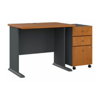 Bush Business Furniture Series A Desk with Mobile File Cabinet, 36&quot; W, Natural Cherry/Slate