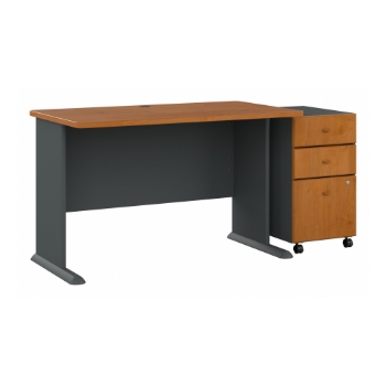 Bush Business Furniture Series A Desk With Mobile File Cabinet, 48&quot; W, Natural Cherry/Slate