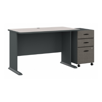 Bush Business Furniture Series A Desk With Mobile File Cabinet, 48&quot; W, Slate/White Spectrum
