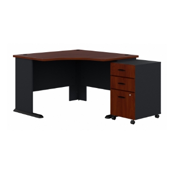 Bush Business Furniture Series A Corner Desk With Mobile File Cabinet, 48&quot; W, Hansen Cherry/Galaxy
