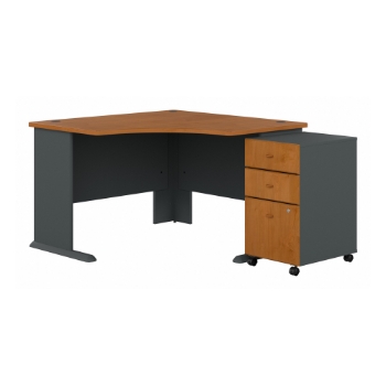 Bush Business Furniture Series A Corner Desk with Mobile File Cabinet, 48&quot; W, Natural Cherry/Slate