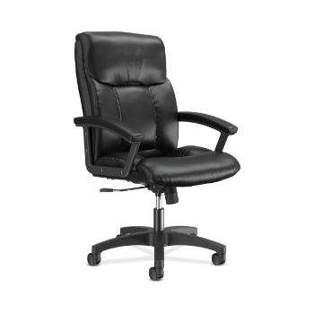 HON Bonded Leather Executive Chair, High-Back, Center-Tilt, Fixed Arms, Black