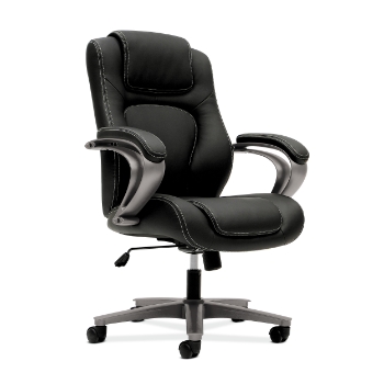 HON Vinyl Executive Chair, High-Back, Center-Tilt, Fixed Arms, Black