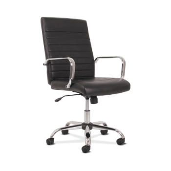 HON Basyx Sadie Executive Chair, Fixed Arms, Black Bonded Leather, Chrome Accents