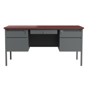 The Betts Collection Commercial Grade Double Pedestal Desk with 5 Locking Drawers, 60&quot; x 30&quot;, Mahogany Top/Charcoal Gray